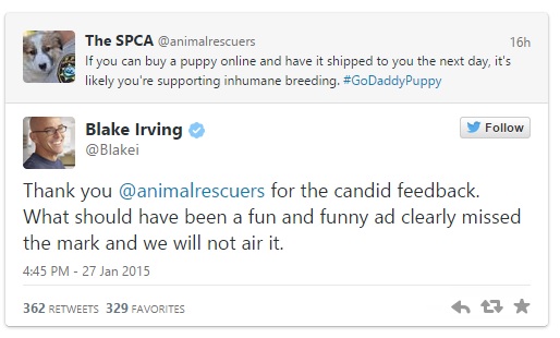 godaddy CEO responding on Twitter to puppy controversy