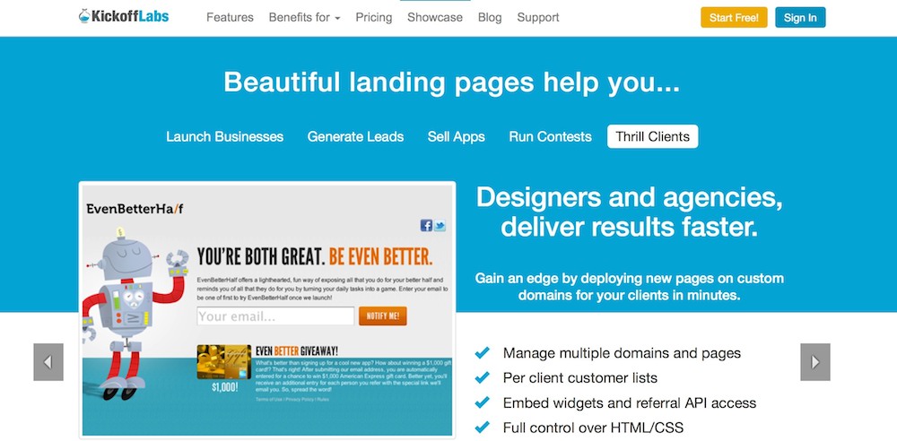 kickofflabs review landing pages