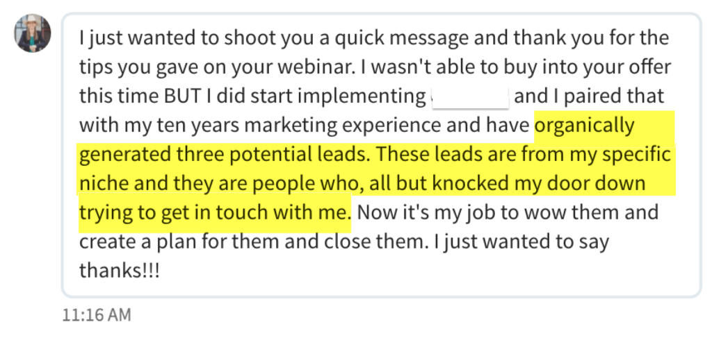 Testimonial using linkedin to generate leads