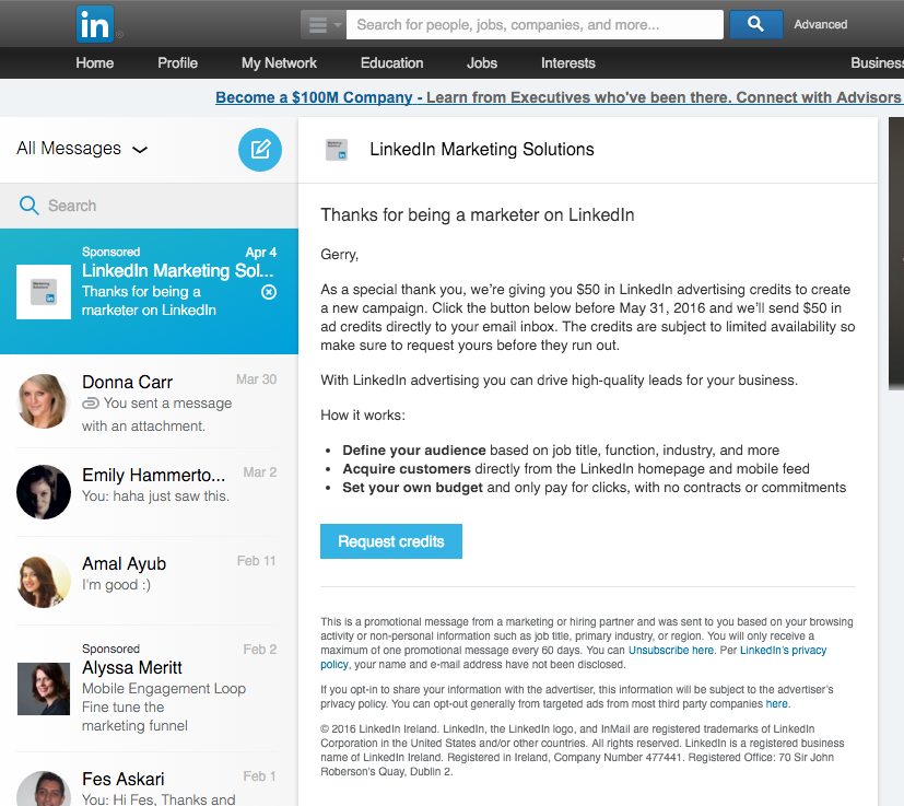 LinkedIn Features InMail