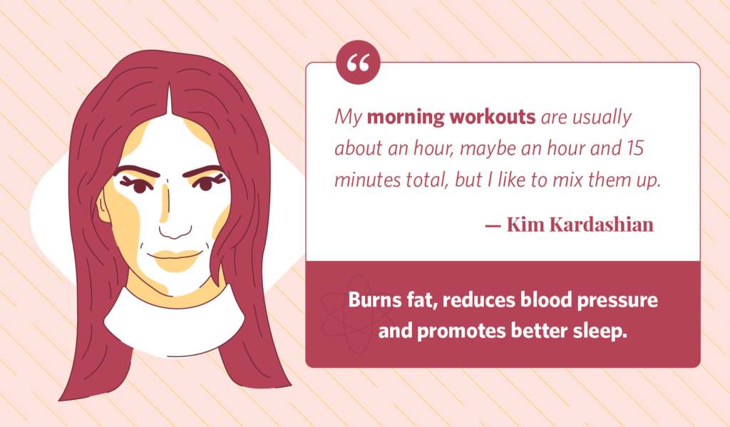 Illustrated Kim Kardashian with quote about working out
